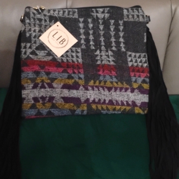 L.I.B. New York Western Boho Multiwear Bag with Fringe NWT - Picture 3 of 6